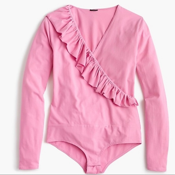 J. Crew Pink Ruffle Bodysuit Style H3685 Medium - Picture 1 of 10